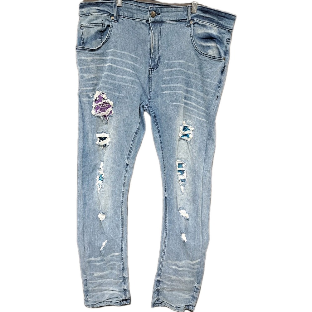 GS-115 Premium Pants Men's Size 32X30 Jeans Distressed Patches Grunge Streetwear